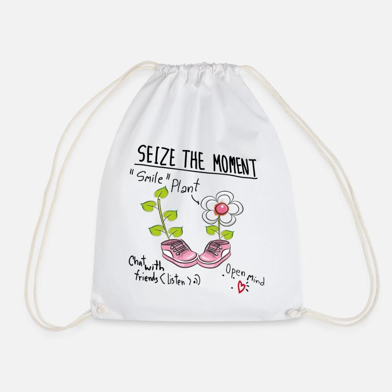 seize the moment - Drawstring Bag - white