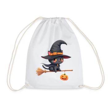 Halloween Katze mit Halloween Kürbis - Turnbeutel - Weiß - Vorne