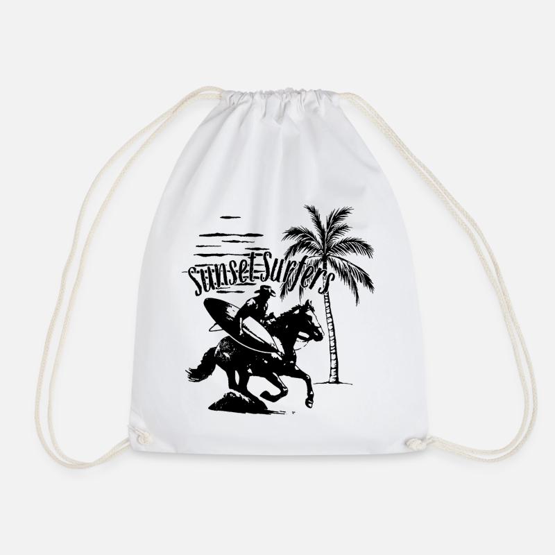 Sunset Surfers - Drawstring Bag - white