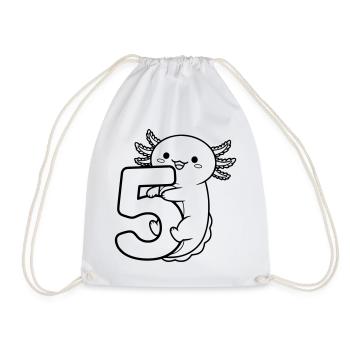 Axolotl hugging the number 5 cartoon illustration - Drawstring Bag - white - Front
