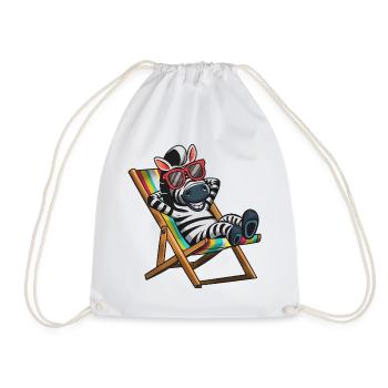 Zebra relaxing in deck chair with colorful stripes - Drawstring Bag - white - Front