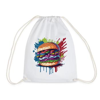 Burger - Hamburger - Fastfood - Turnbeutel - Weiß - Vorne