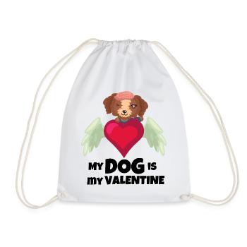 Cute Angel Dog Heart – Puppy Love Wings - Drawstring Bag - white - Front