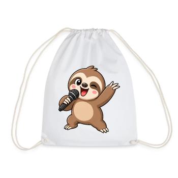 Cute Sloth Cartoon Karaoke Singer Musician - Drawstring Bag - white - Front