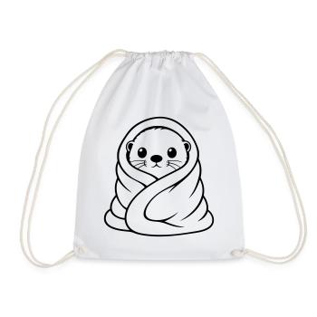 Cuddly otter in blanket Cute motif - Drawstring Bag - white - Front