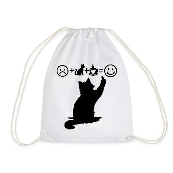 Cat Black Coffee Design Minimalist Humor - Drawstring Bag - white - Front
