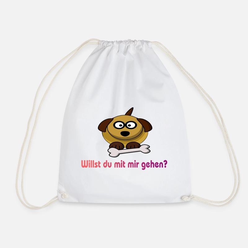 Cute Puppy with Bone Motif - Drawstring Bag - white