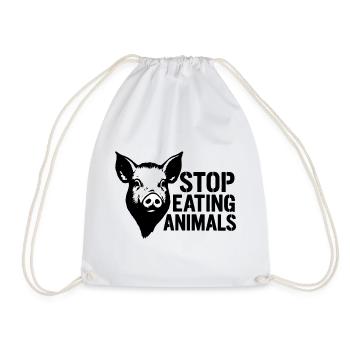 Stop Eating Animals Pig - Drawstring Bag - white - Front