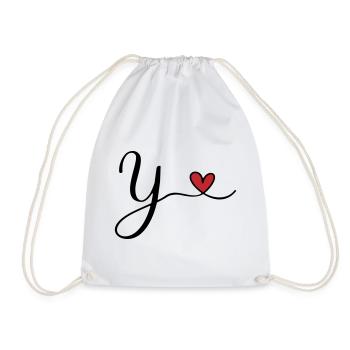 Y Letter Initial Monogram Design with Heart - Drawstring Bag - white - Front