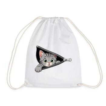 Cute Kitten Zipper Cat - Drawstring Bag - white - Front