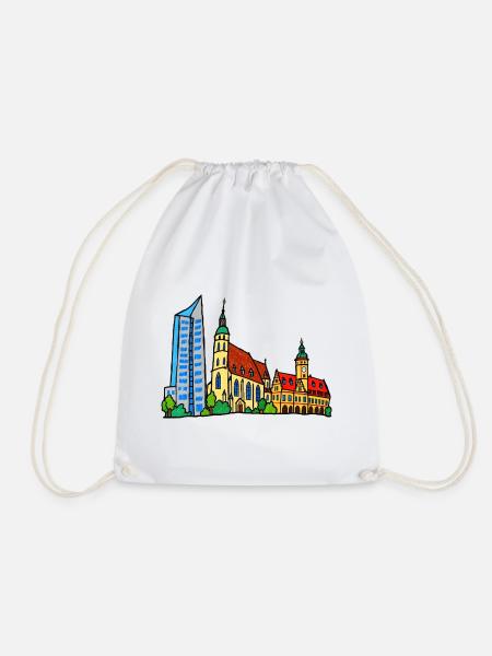 Bunte Leipziger Skyline im Kinderstil - Turnbeutel - Weiß