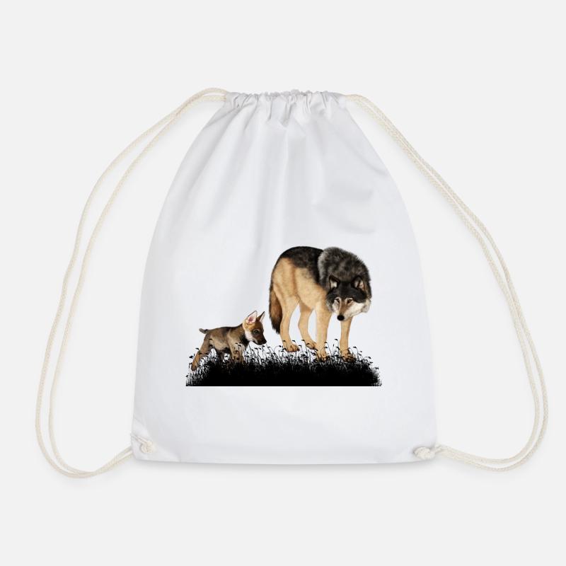 Loup renversant avec l’ourson dans les bois - Sac de sport léger - blanc