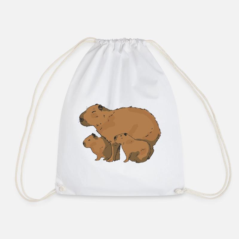 Capybara Family Capybara - Drawstring Bag - white