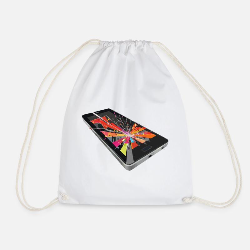cell phone - Drawstring Bag - white