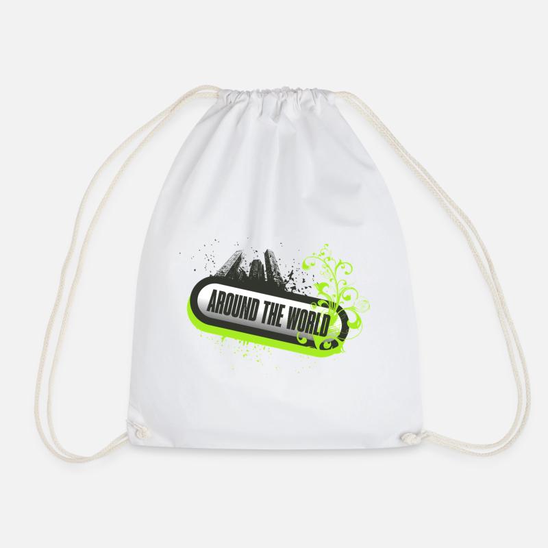 Around the World Floral Neon - Drawstring Bag - white