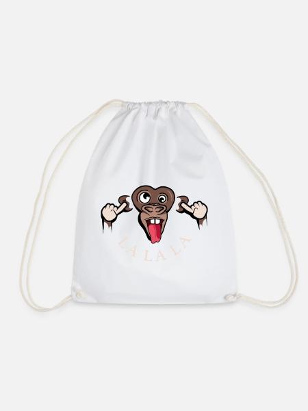 funny monkey lalala symbol illustration tongue - Drawstring Bag - white