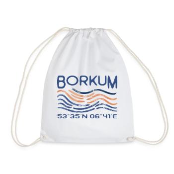 Borkum GPS Koordinaten Nordsee Insel Leuchtturm - Turnbeutel - Weiß - Vorne