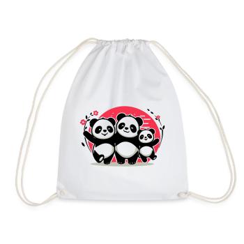 Pandas Family - 1 parent 2 children - Drawstring Bag - white - Front