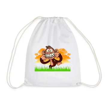Funny Grinning Monkey Retro Cartoon Jungle Art - Drawstring Bag - white - Front