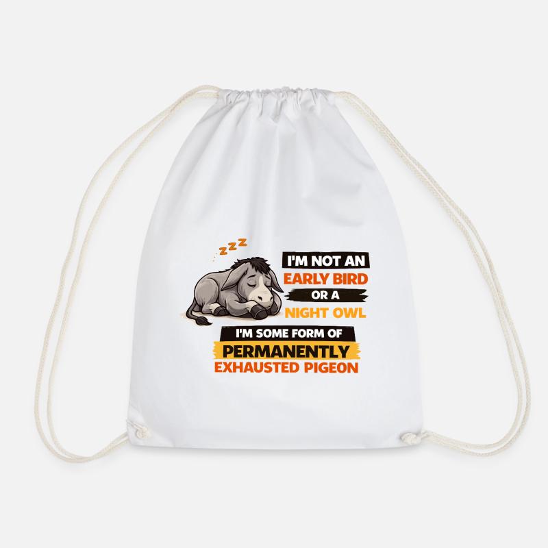 Permanently Exhausted Pigeon - Drawstring Bag - white