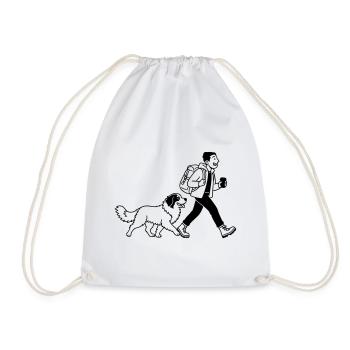 Wanderer with Dog – Outdoor Design, Line Art - Drawstring Bag - white - Front