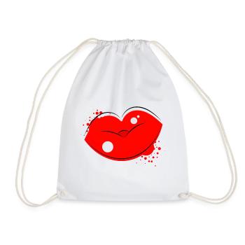 Red Kissing Lips Pop Art - Drawstring Bag - white - Front