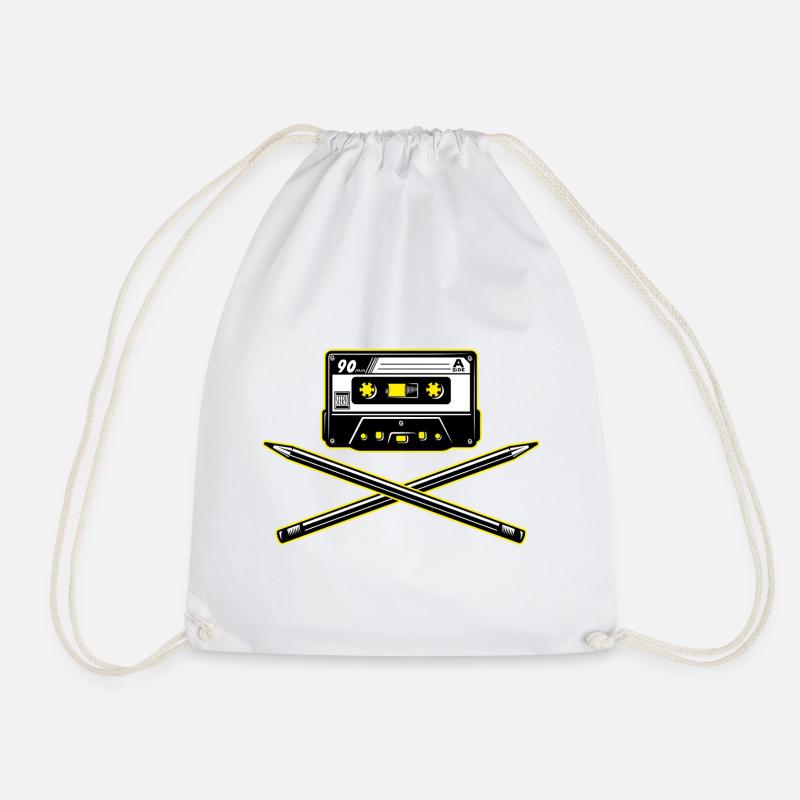 Cassette and Pencils - Drawstring Bag - white