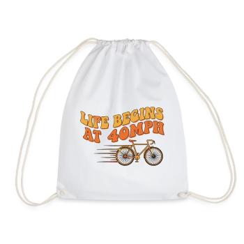 Retro Life Begins At 40MPH Bicycle Art - Drawstring Bag - white - Front