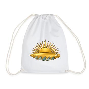 Golden sun with surfboard and sea waves - Drawstring Bag - white - Front