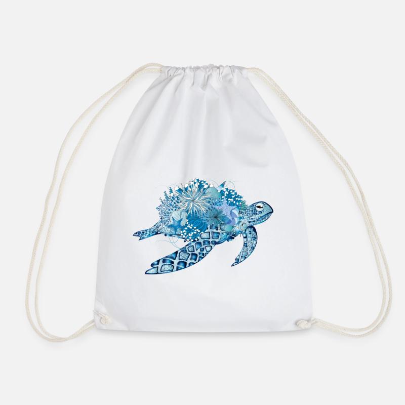 fantasievolle blaue Wasserschildkröte mit Korallen - Turnbeutel - Weiß