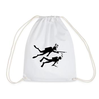 Two underwater divers with harpoons - Drawstring Bag - white - Front