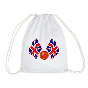 Zwei gekreuzte Großbritannien-Flaggen, Basketball - Turnbeutel - Weiß - Vorne