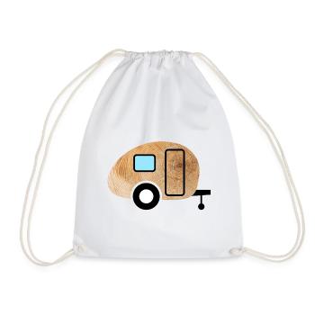 Caravan Holz Maserung Retro Natur Wohnwagen Fan - Turnbeutel - Weiß - Vorne