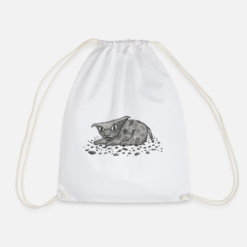 Grim Cat - Drawstring Bag - white