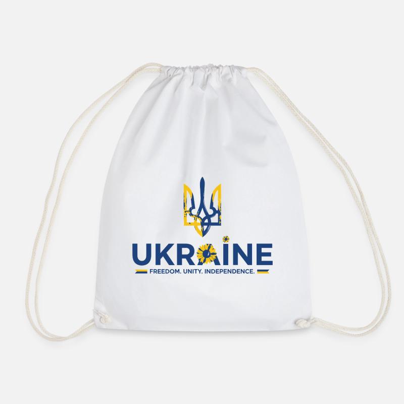 Trident Sunflower Ukraine Flag - Drawstring Bag - white