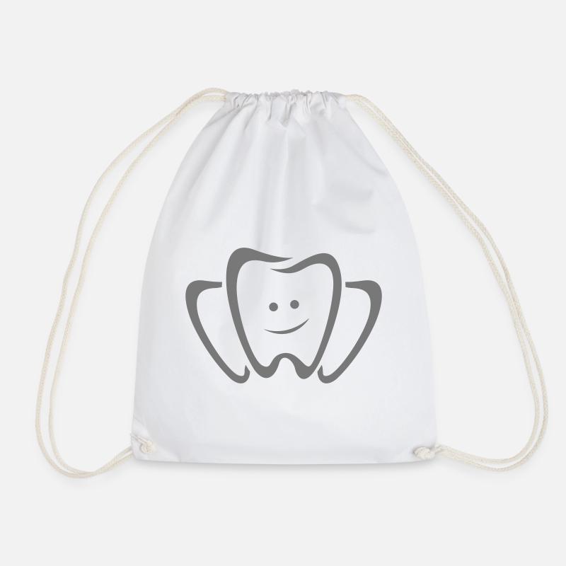 Happy Tooth Smile Motif - Drawstring Bag - white