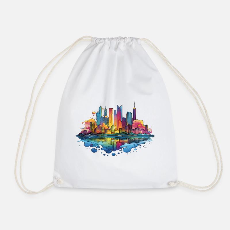 Bunte Skyline Reflektion - Turnbeutel - Weiß