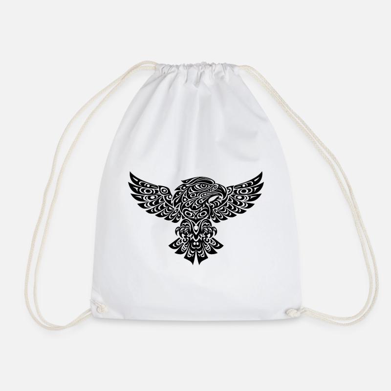 Tribal Eagle – Powerful Black and White Design - Drawstring Bag - white