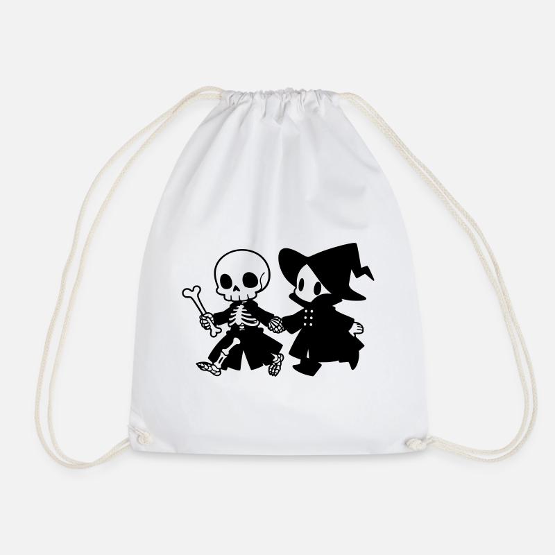 Cute Halloween Couple Skeleton and Witch - Drawstring Bag - white