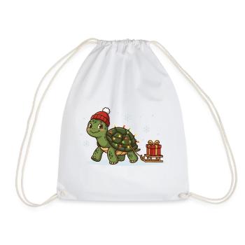 Weihnachts-Schildkröte mit Lichterkette - Turnbeutel - Weiß - Vorne