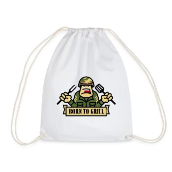 Born To Grill (Grilling / BBQ / Barbecue / Army) - Drawstring Bag - white - Front