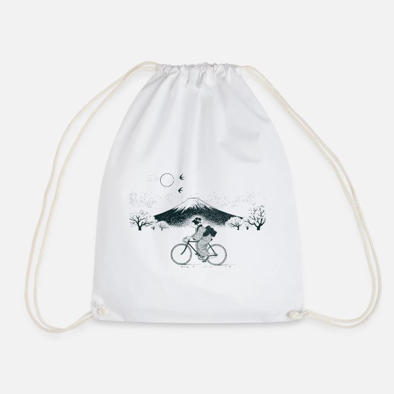 Geisha Cycling Mount Fuji - Drawstring Bag - white