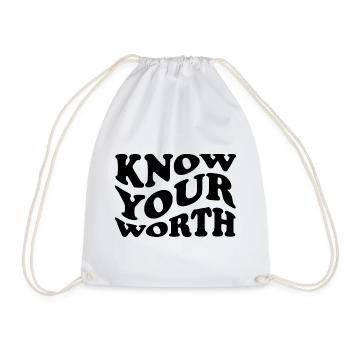 Know Your Worth – Self-Love Statement - Drawstring Bag - white - Front