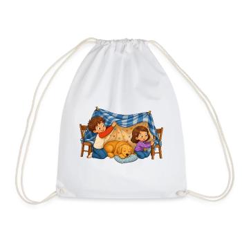 Children's Blanket Cave with Dog Cuddly Motif - Drawstring Bag - white - Front