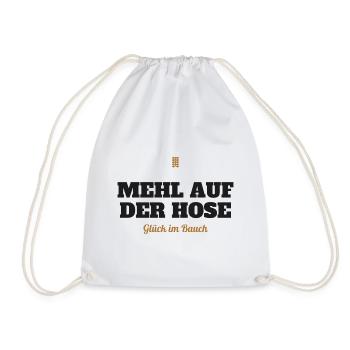 Mehl auf der Hose, Glück im Bauch – Backen - Turnbeutel - Weiß - Vorne