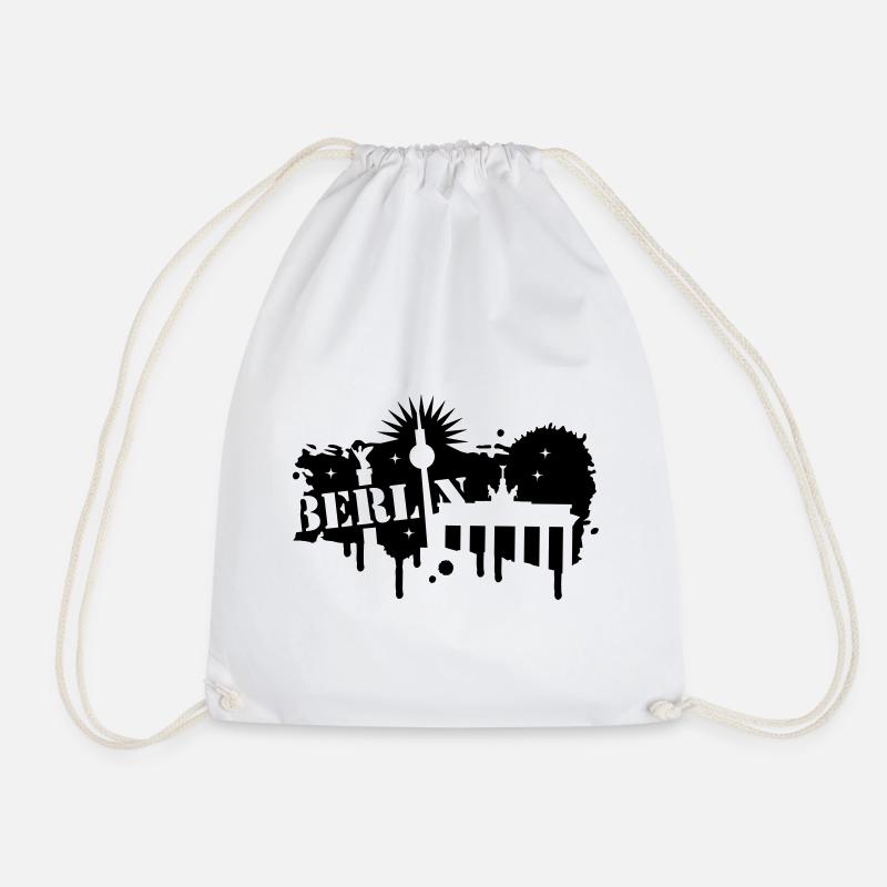 Berlin, Brandenburg Gate, and Victory Column - Drawstring Bag - white