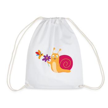 Snail with flower and bee - Drawstring Bag - white - Front