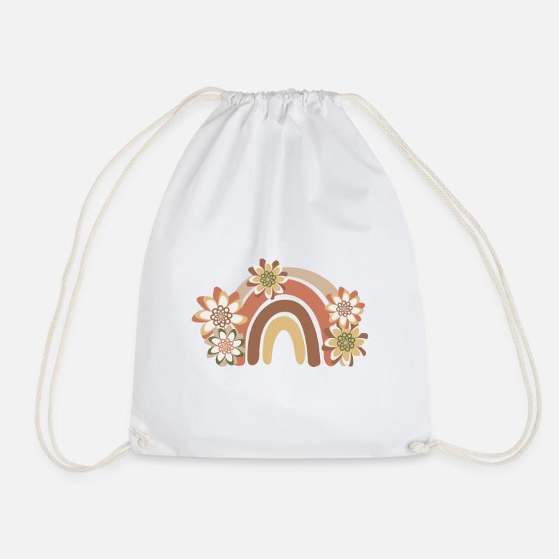 Rainbow Boho, Bohemian - Drawstring Bag - white