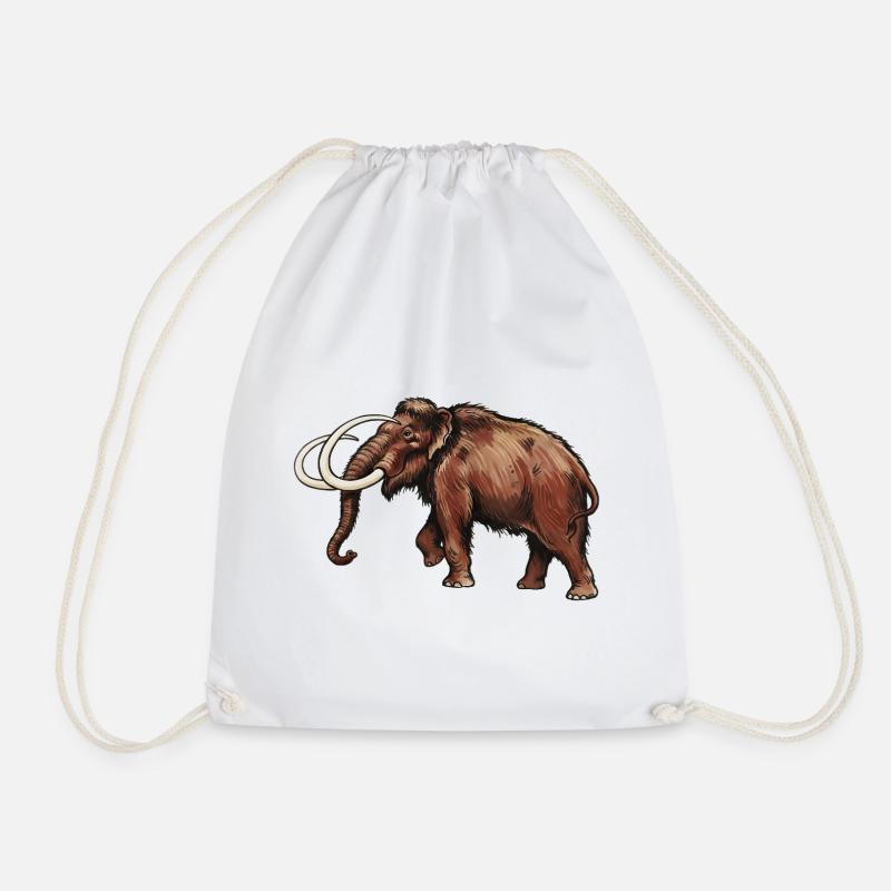 Woolly Mammoth Vintage Illustration - Drawstring Bag - white