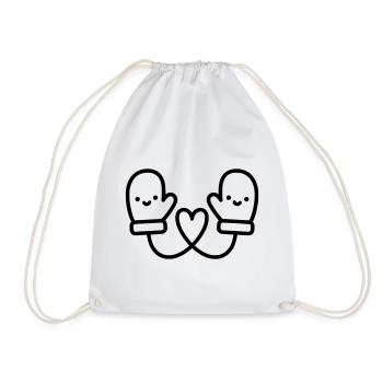 Cute Gloves with Heart | Winter Love - Drawstring Bag - white - Front